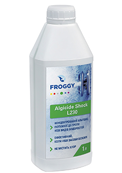 Купить Жидкий препарат Froggy Algyrid Shock L230 1л. (ps0102001), Химия для бассейнов в Poolsonia. Доставка, гарантия. Украина, Киев, Харьков, Днепр, Одесса, Запорожье, Львов. Жидкий препарат Froggy Algyrid Shock L230 1л. (ps0102001) Химия для бассейнов в POOLSONIA. Тел: +38 (093) 667 00 03. Доставка, гарантия, лучшие цены!