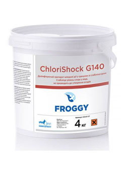 Купить Быстрорастворимый шоковый хлор Froggy ChloriShock G140 4кг (ps0101025), Химия для бассейнов в Poolsonia. Доставка, гарантия. Украина, Киев, Харьков, Днепр, Одесса, Запорожье, Львов. Быстрорастворимый шоковый хлор Froggy ChloriShock G140 4кг (ps0101025) Химия для бассейнов в POOLSONIA. Тел: +38 (093) 667 00 03. Доставка, гарантия, лучшие цены!